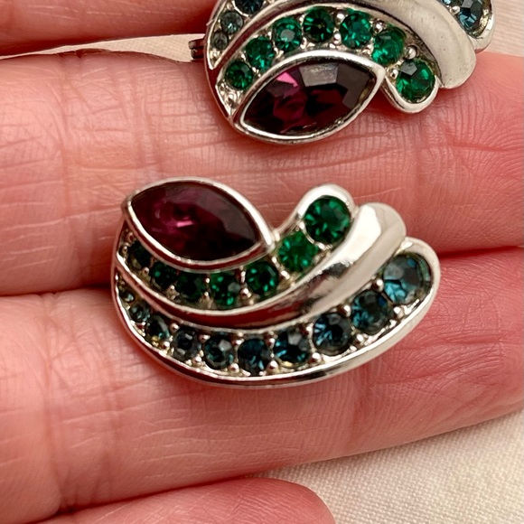 Vintage Signed Yves St Laurent YSL Rhinestone French Clip Earrings 1980s - Picture 4 of 8